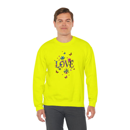 Unisex Floral Love Sweatshirt, Love Floral Sweatshirt, Floral Butterfly Sweatshirt, 50/50 Cotton-Poly Valentine's Day Sweatshirt 03