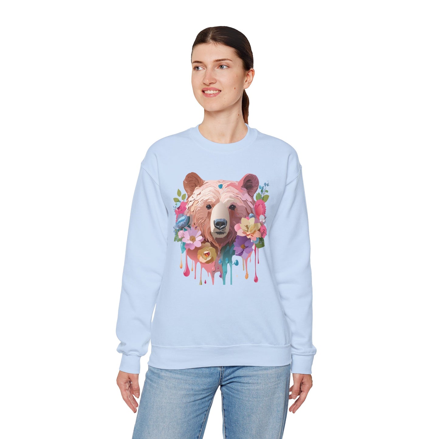 Unisex Floral Bear Sweatshirt, Animals Sweatshirt, Floral Sweatshirt, Art Design Sweatshirt