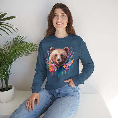 Unisex Floral Bear Sweatshirt, Animals Sweatshirt, Floral Sweatshirt, Art Design Sweatshirt