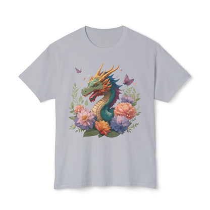 Dragon Art Tee Unisex Vintage Floral Tee Full Color Print HD Cotton