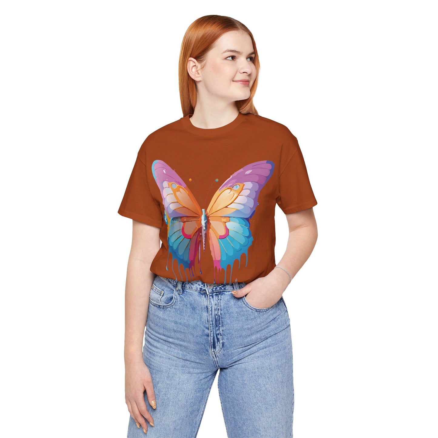 Natural Cotton Tee Shirt with Butterfly