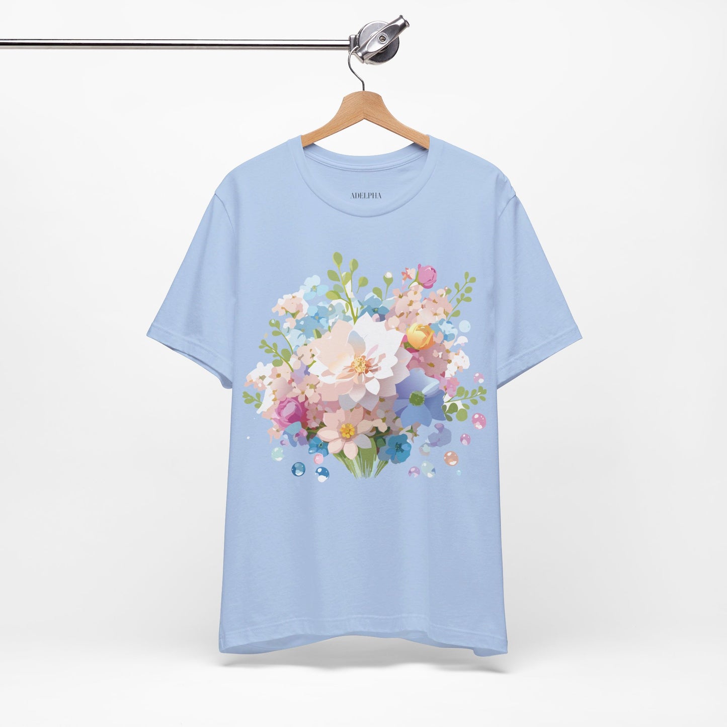 Natural Cotton Tee Shirt with Flowers