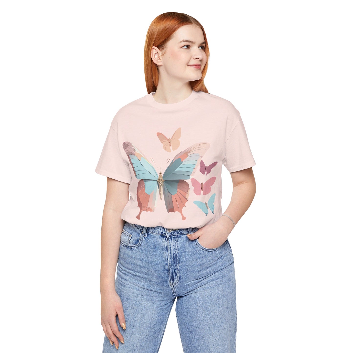 Natural Cotton Tee Shirt with Butterfly