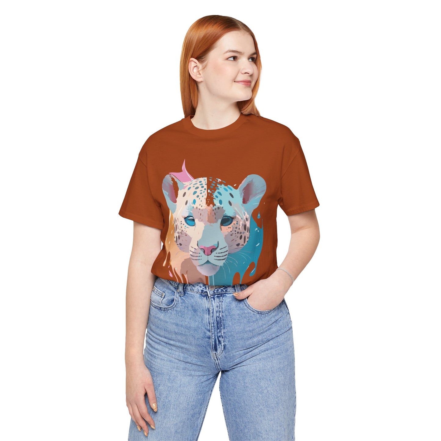 Natural Cotton Tee Shirt with Cheetah