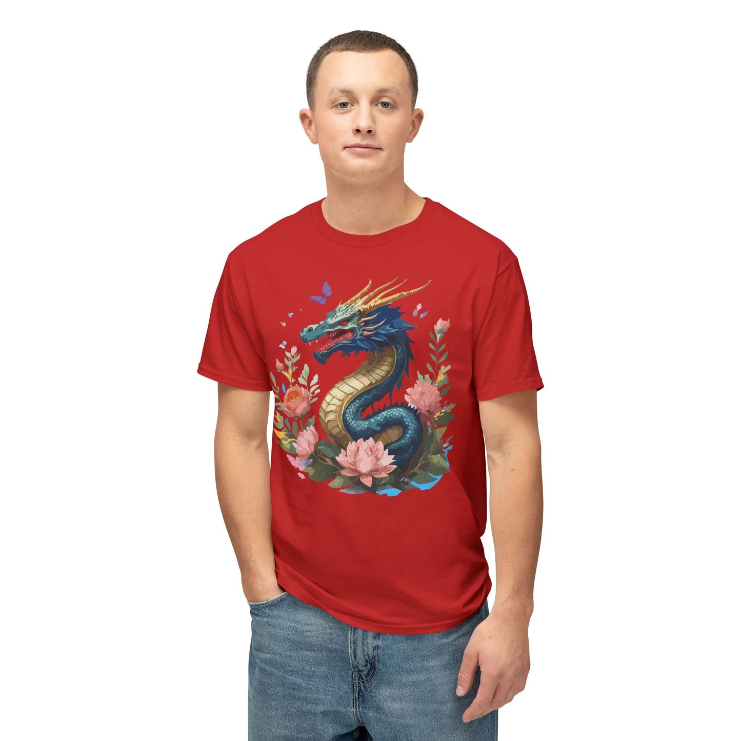 Dragon T-Shirt, Vintage Dragon Tee, Floral Tees, Dragon Art Design Shirt, Tee Shirt with Dragon 2