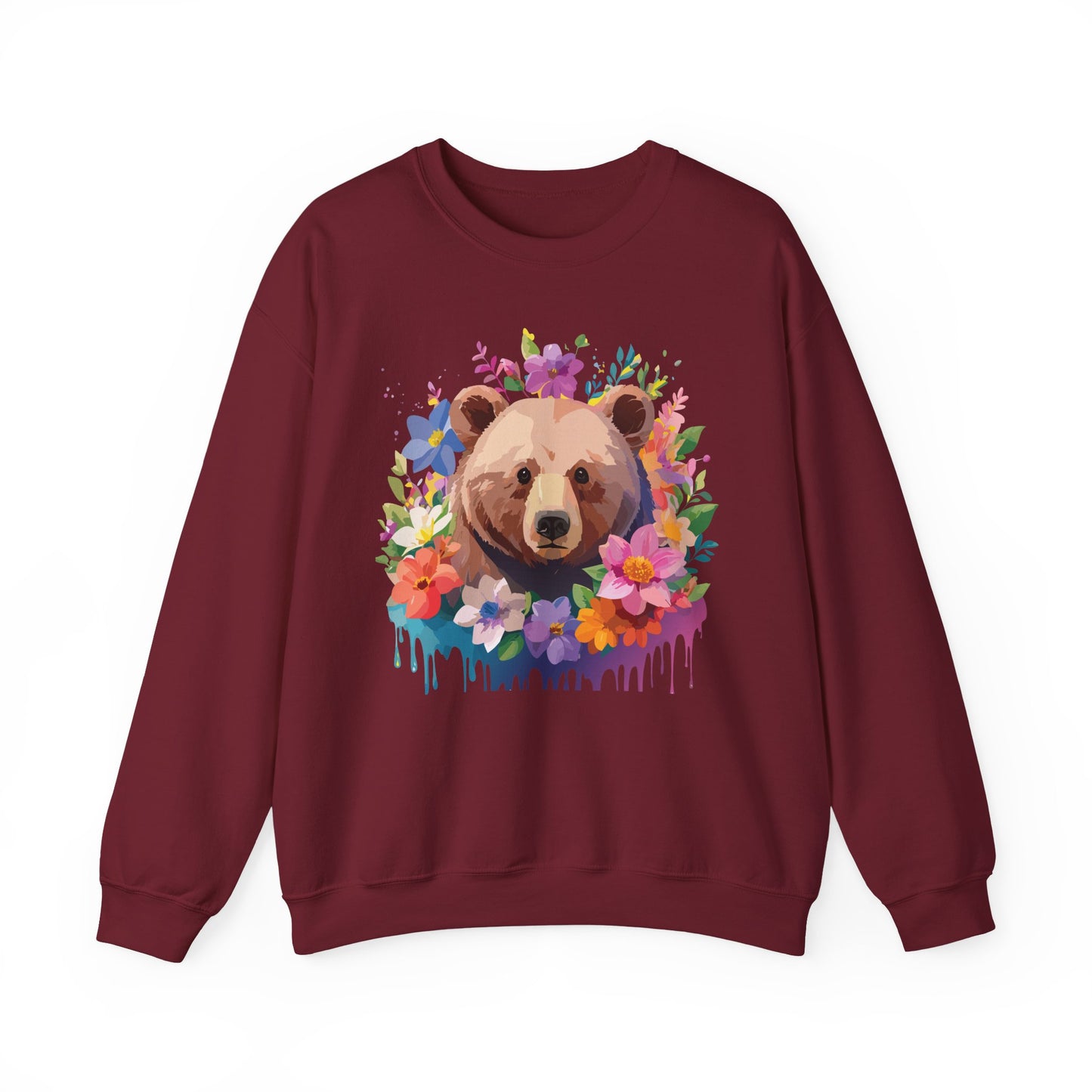Unisex Floral Bear Sweatshirt, Animals Sweatshirt, Floral Sweatshirt, Art Design Sweatshirt