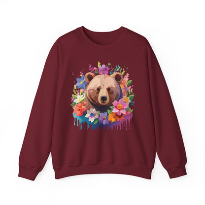 Unisex Floral Bear Sweatshirt Art Design Animals Print Sweatshirt Collection