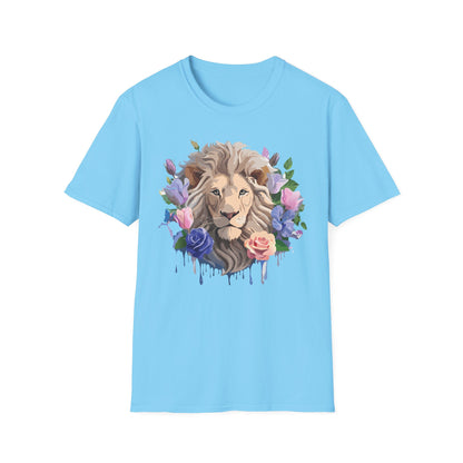 Unisex Floral Lion Tee Shirt Softstyle Gildan 64000 100 Percent Cotton