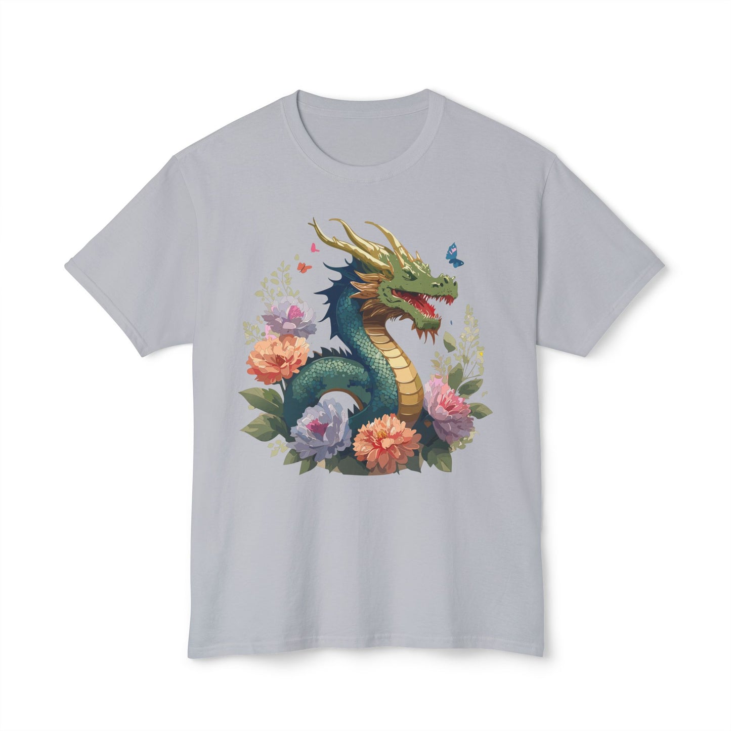 Dragon T-Shirt, Vintage Dragon Tee, Floral Tees, Dragon Art Design Shirt, Tee Shirt with Dragon 1