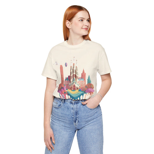Natural Cotton Tee Shirt - Beautiful Places Collection - Barcelona Printify