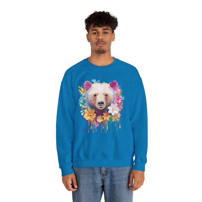 Unisex Floral Bear Sweatshirt With Art Design Gildan 18000 Crewneck