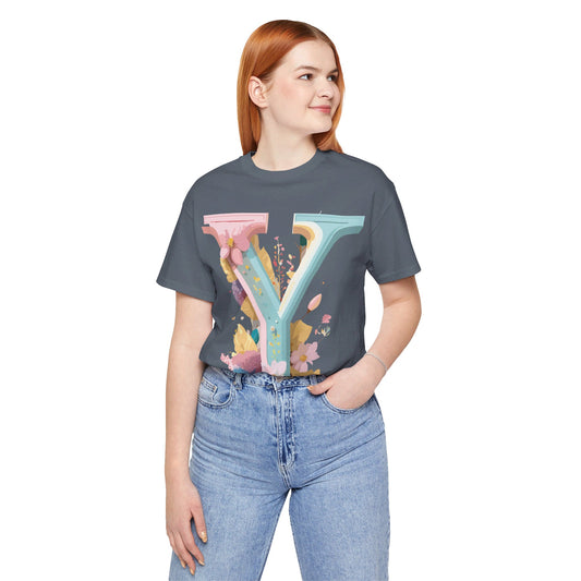 Natural Cotton Tee Shirt - Letters Collection - Y Printify