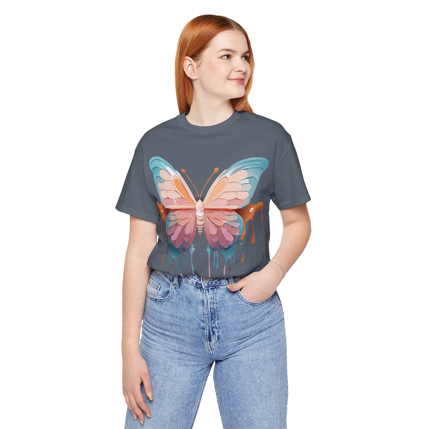 Natural Cotton Tee Shirt with Butterfly