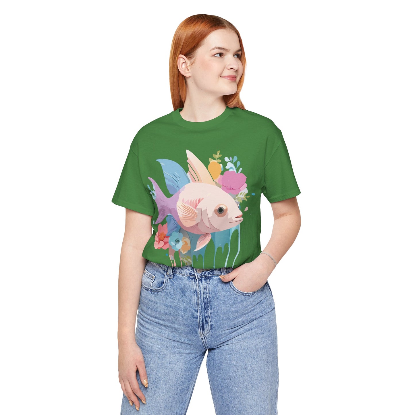 Natural Cotton Tee Shirt with Fish