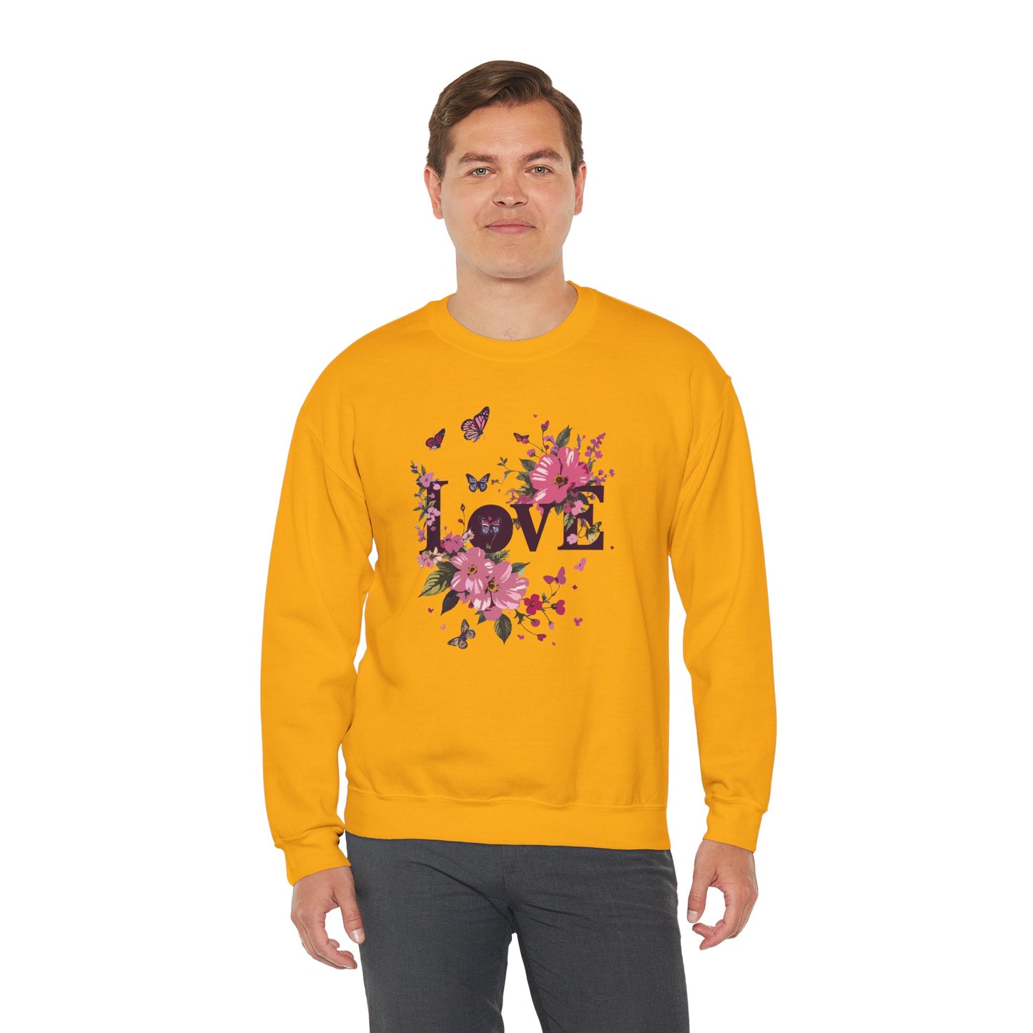 Unisex Floral Love Sweatshirt Fifty Fifty Cotton Poly Valentines Day Gift