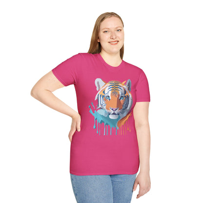 Tiger Print Shirt Unisex Softstyle Tee 100 Percent Ring Spun Cotton