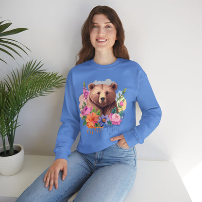 Unisex Floral Bear Sweatshirt With Art Design Animals Print Graphic