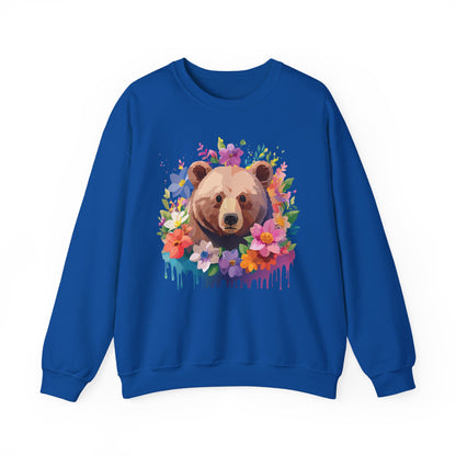 Unisex Floral Bear Sweatshirt Art Design Animals Print Sweatshirt Collection