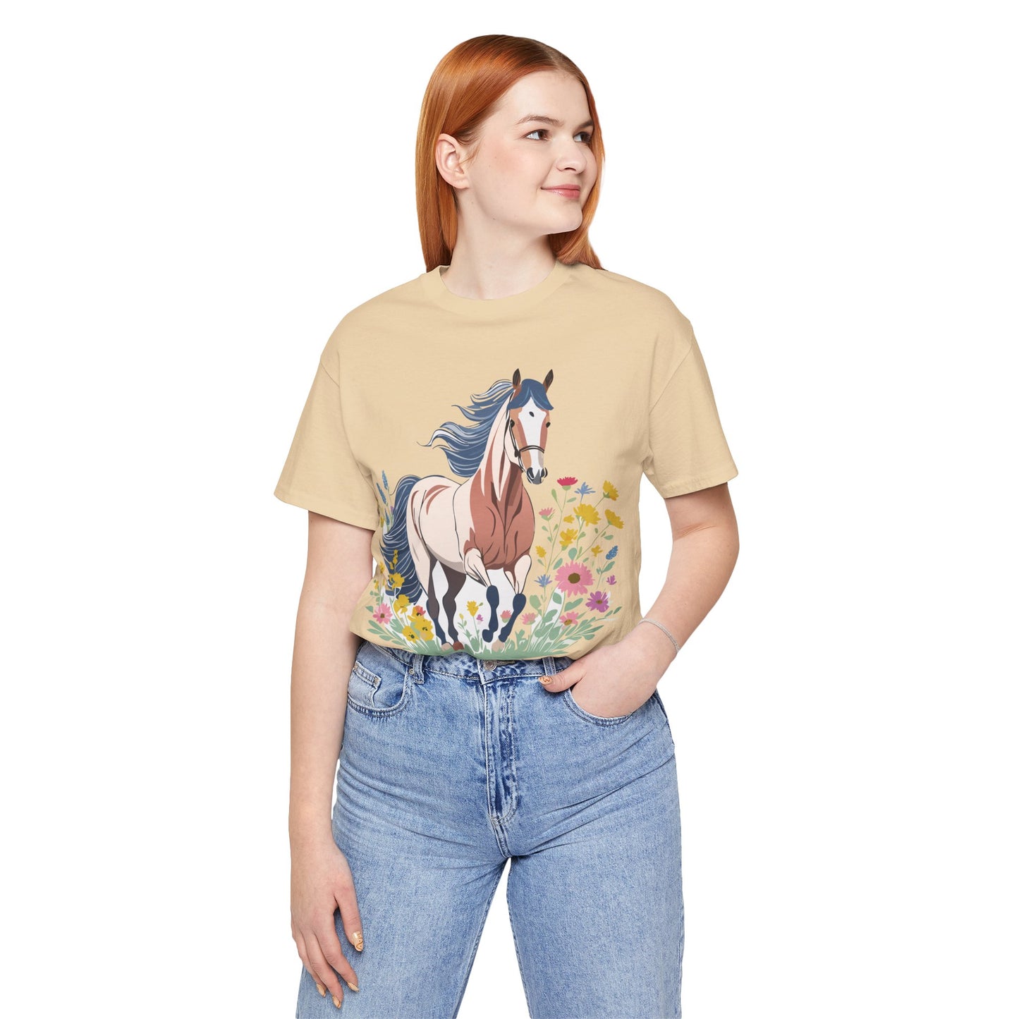 Natural Cotton Tee Shirt with Horse