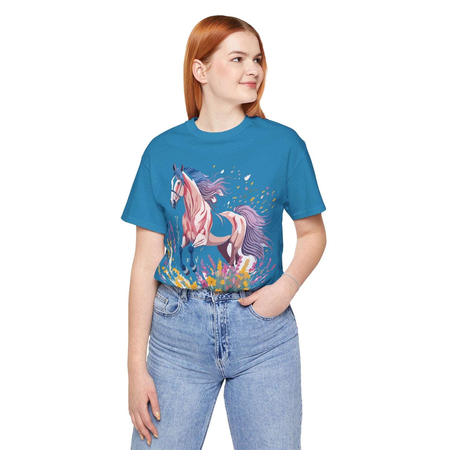 Natural Cotton Tee Shirt with Horse