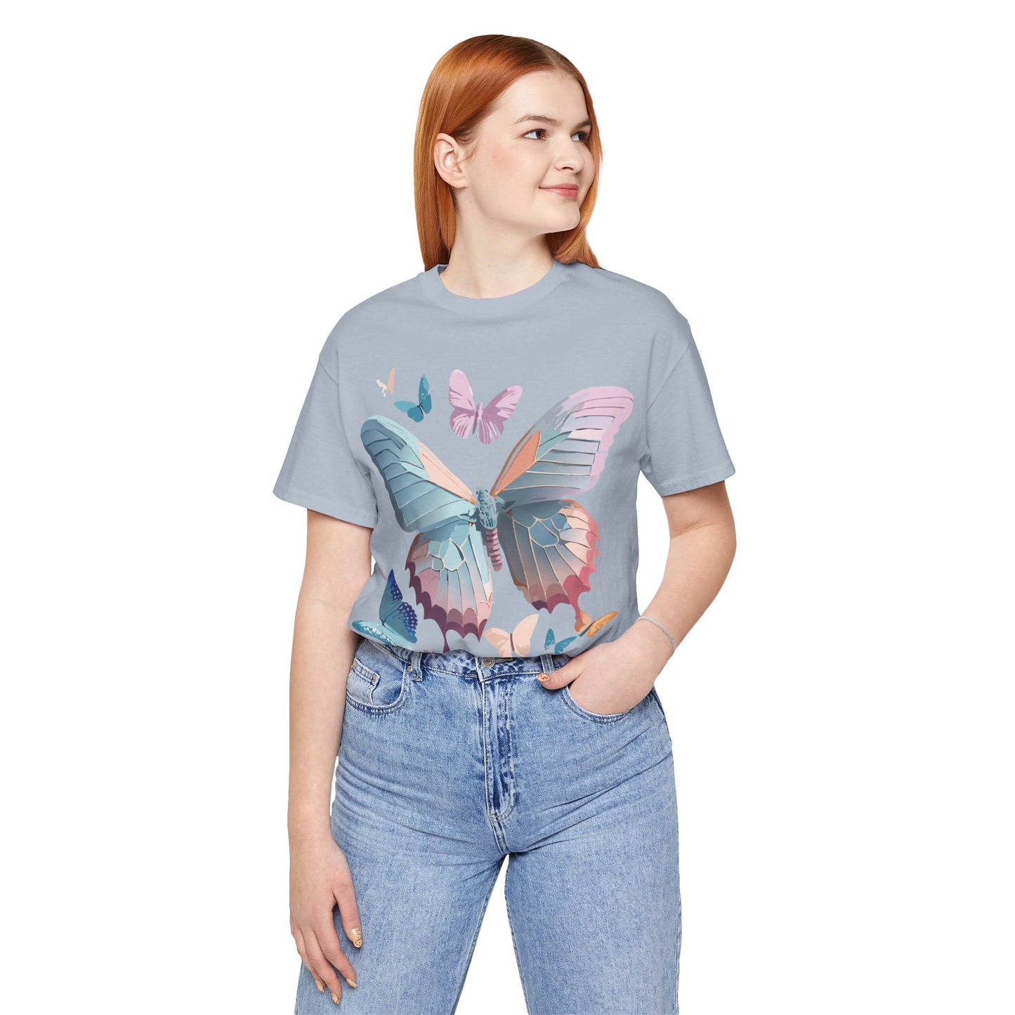 Natural Cotton Tee Shirt with Butterfly