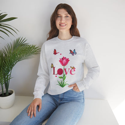 Unisex Floral Love Sweatshirt Floral Butterfly Design Cotton Poly Valentines Day