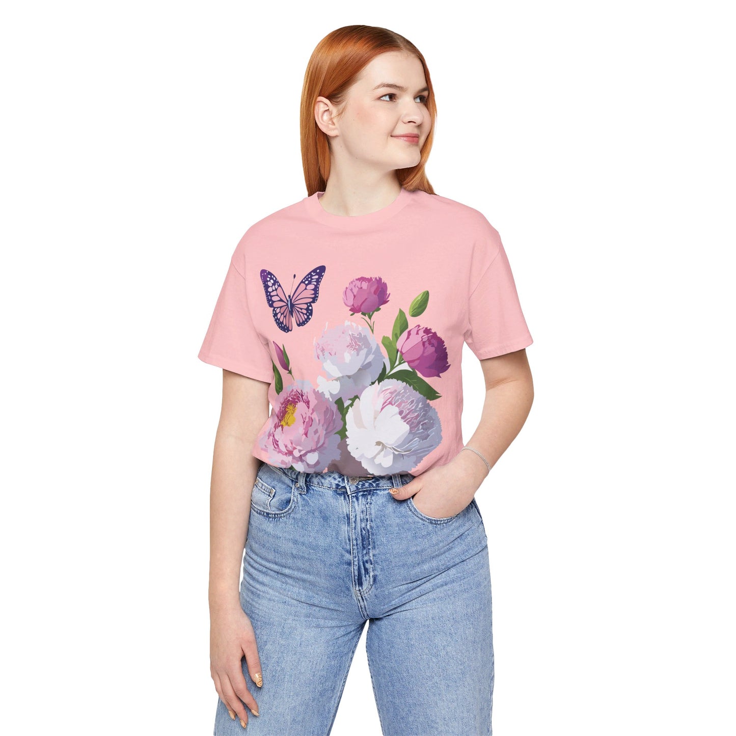 Natural Cotton Tee Shirt with Flowers