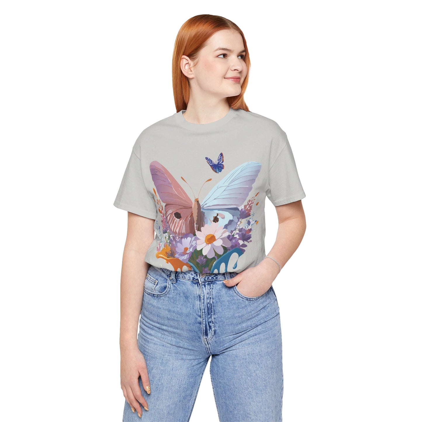 Natural Cotton Tee Shirt with Butterfly