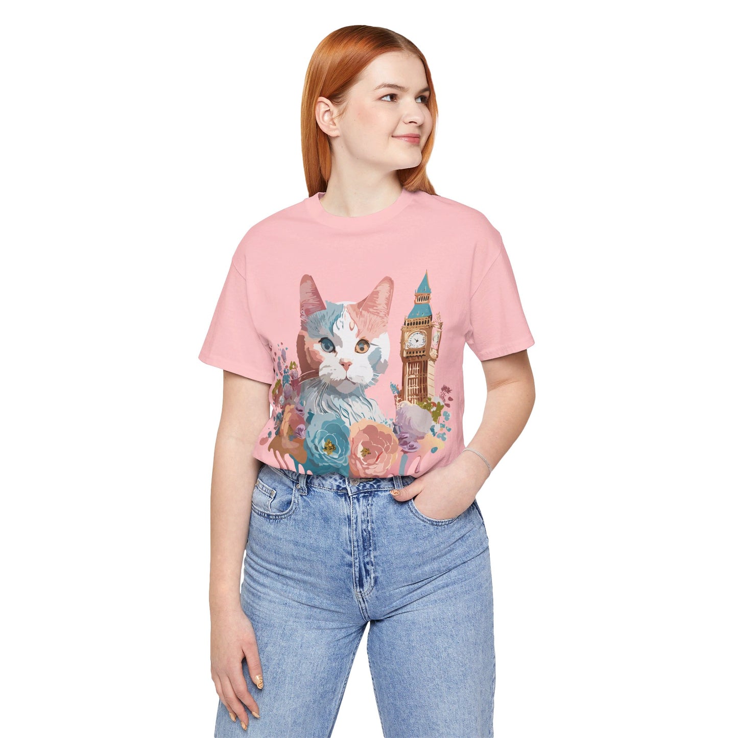 Natural Cotton Tee Shirt with Cat