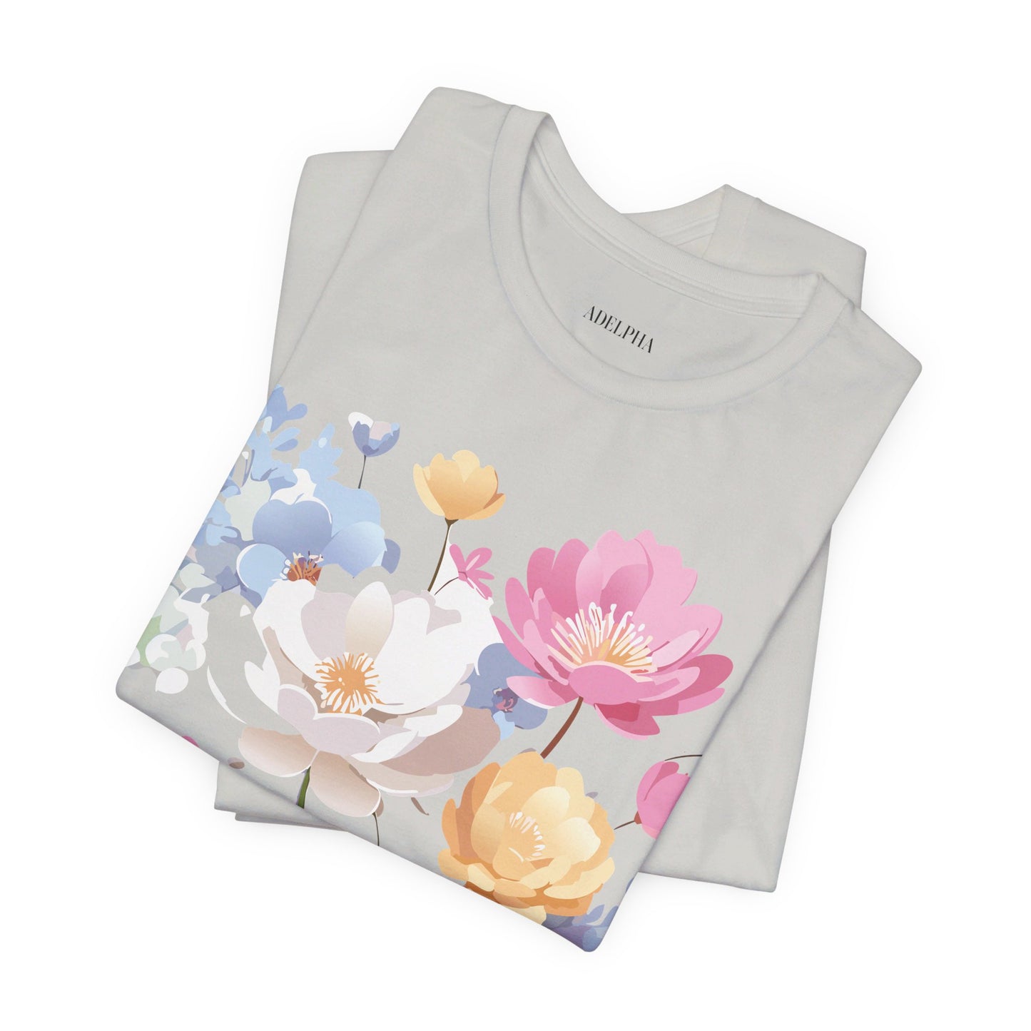 Natural Cotton Tee Shirt with Flowers