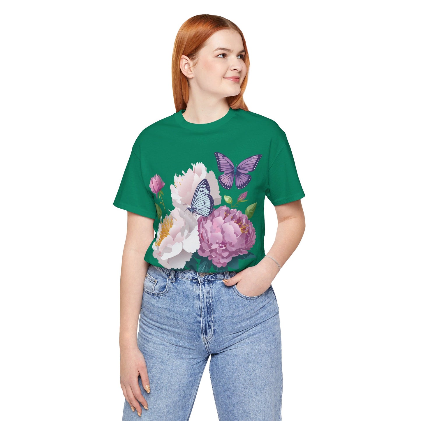 Natural Cotton Tee Shirt with Flowers