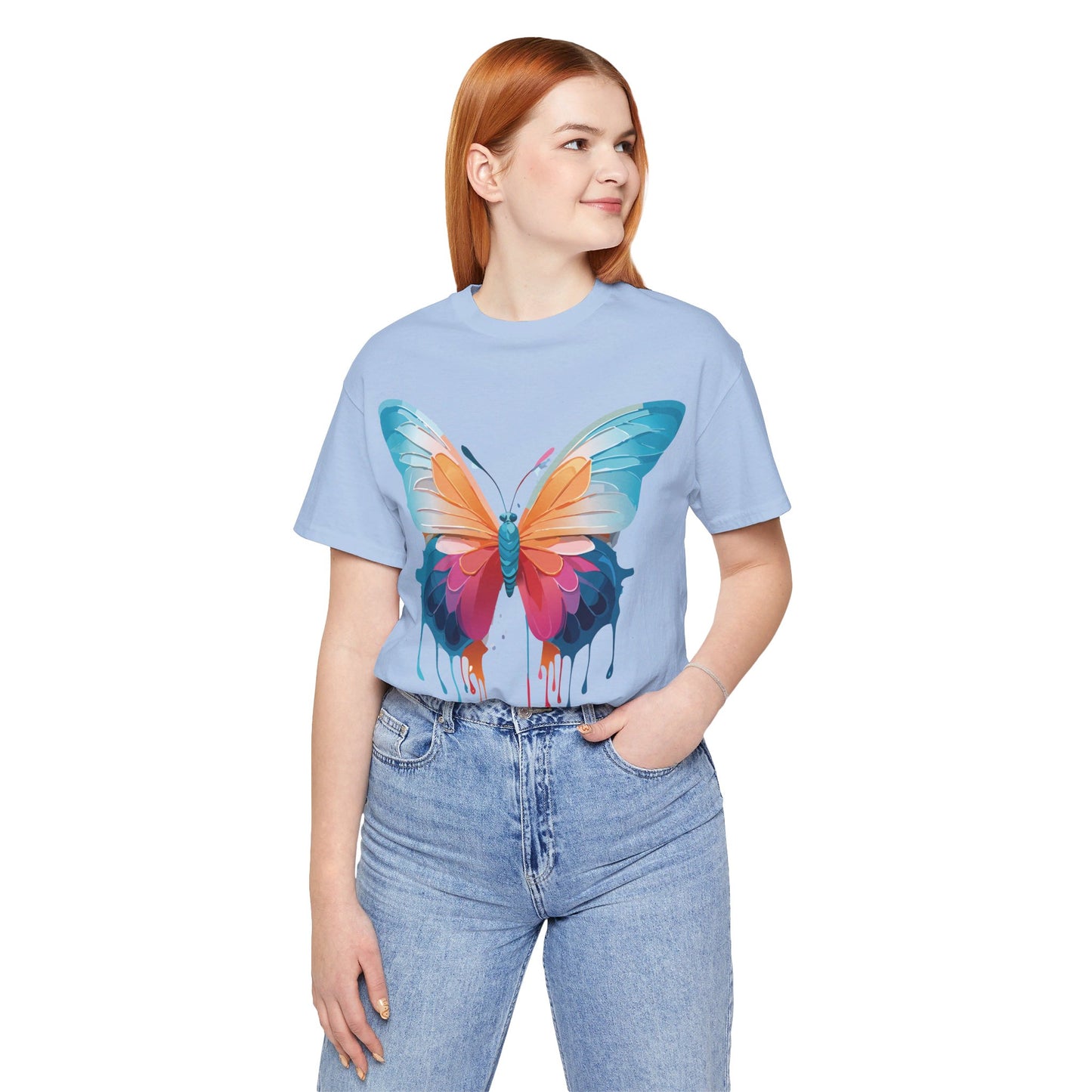 Natural Cotton Tee Shirt with Butterfly