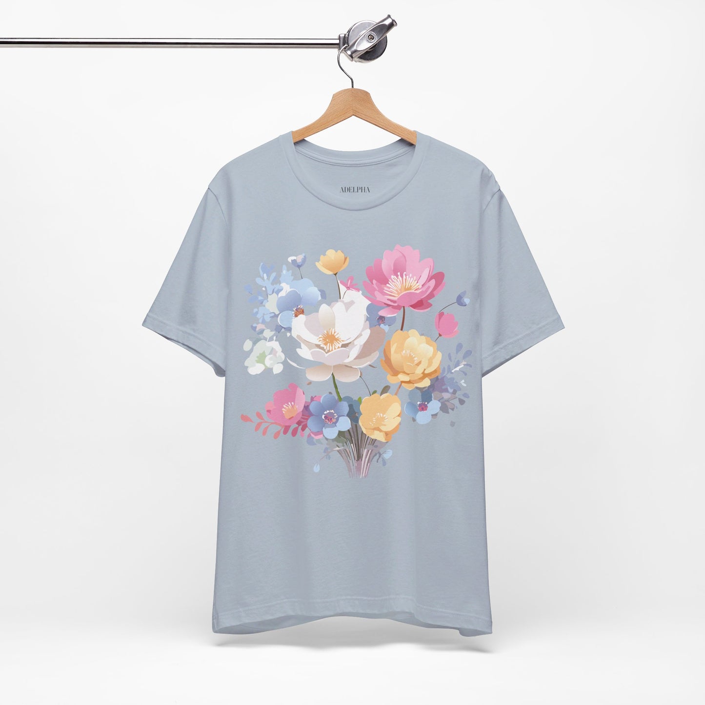 Natural Cotton Tee Shirt with Flowers