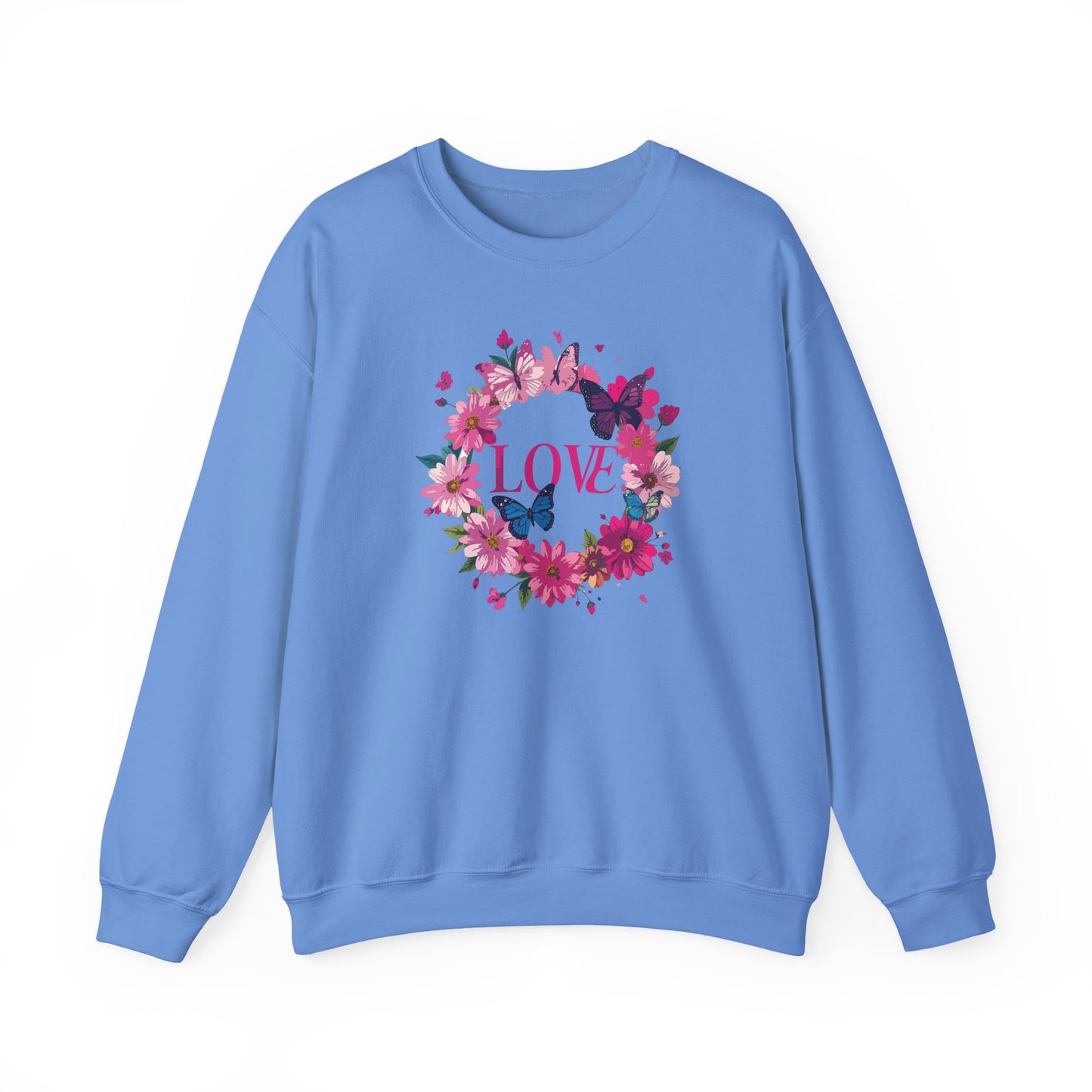 Unisex Floral Love Sweatshirt Butterfly Print 50 50 Cotton Poly Valentines Day