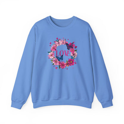 Unisex Floral Love Sweatshirt Butterfly Print 50 50 Cotton Poly Valentines Day
