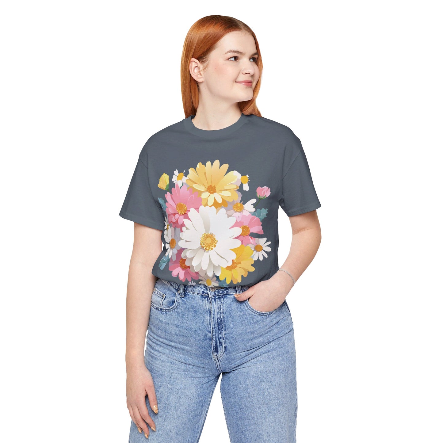 T-shirt en coton naturel avec fleurs