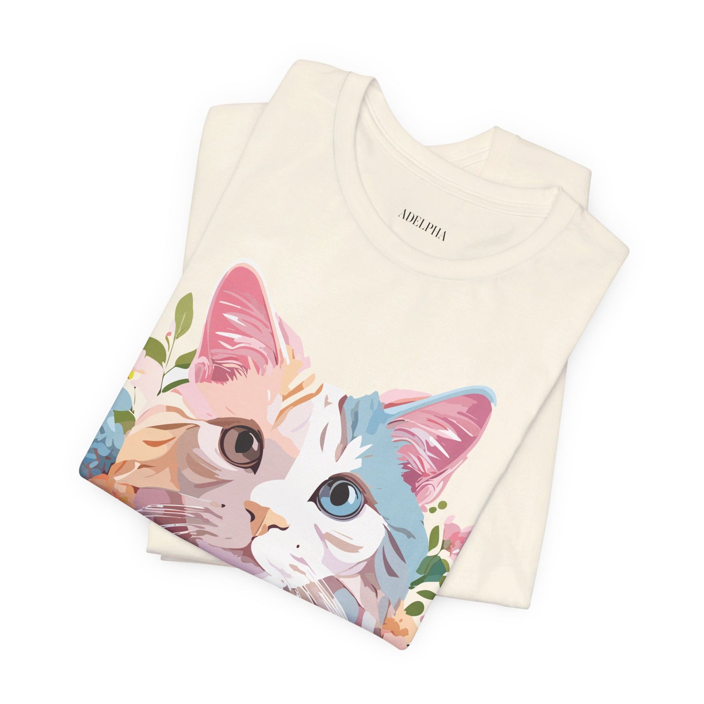 Natural Cotton Tee Shirt with Cat