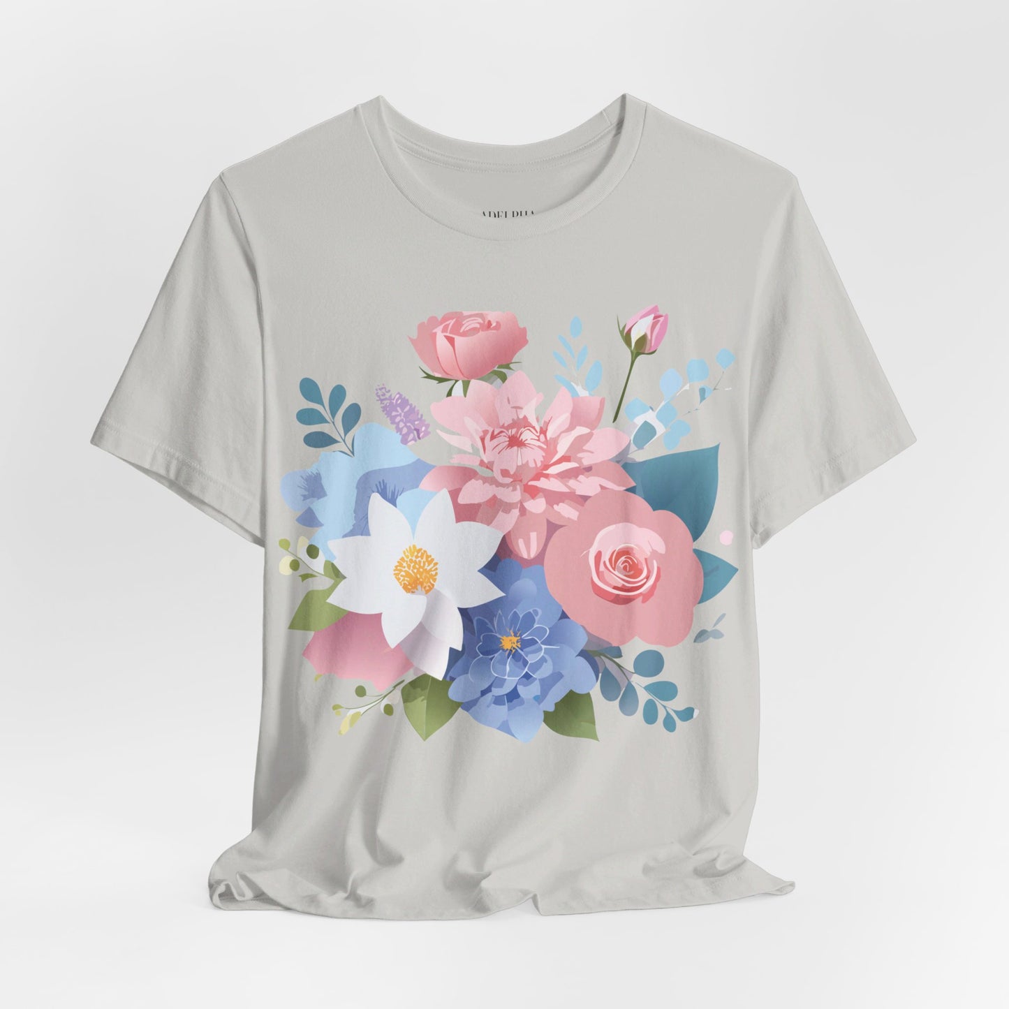 Natural Cotton Tee Shirt with Flowers