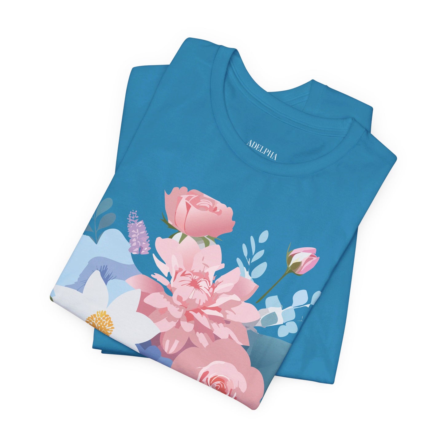 Natural Cotton Tee Shirt with Flowers