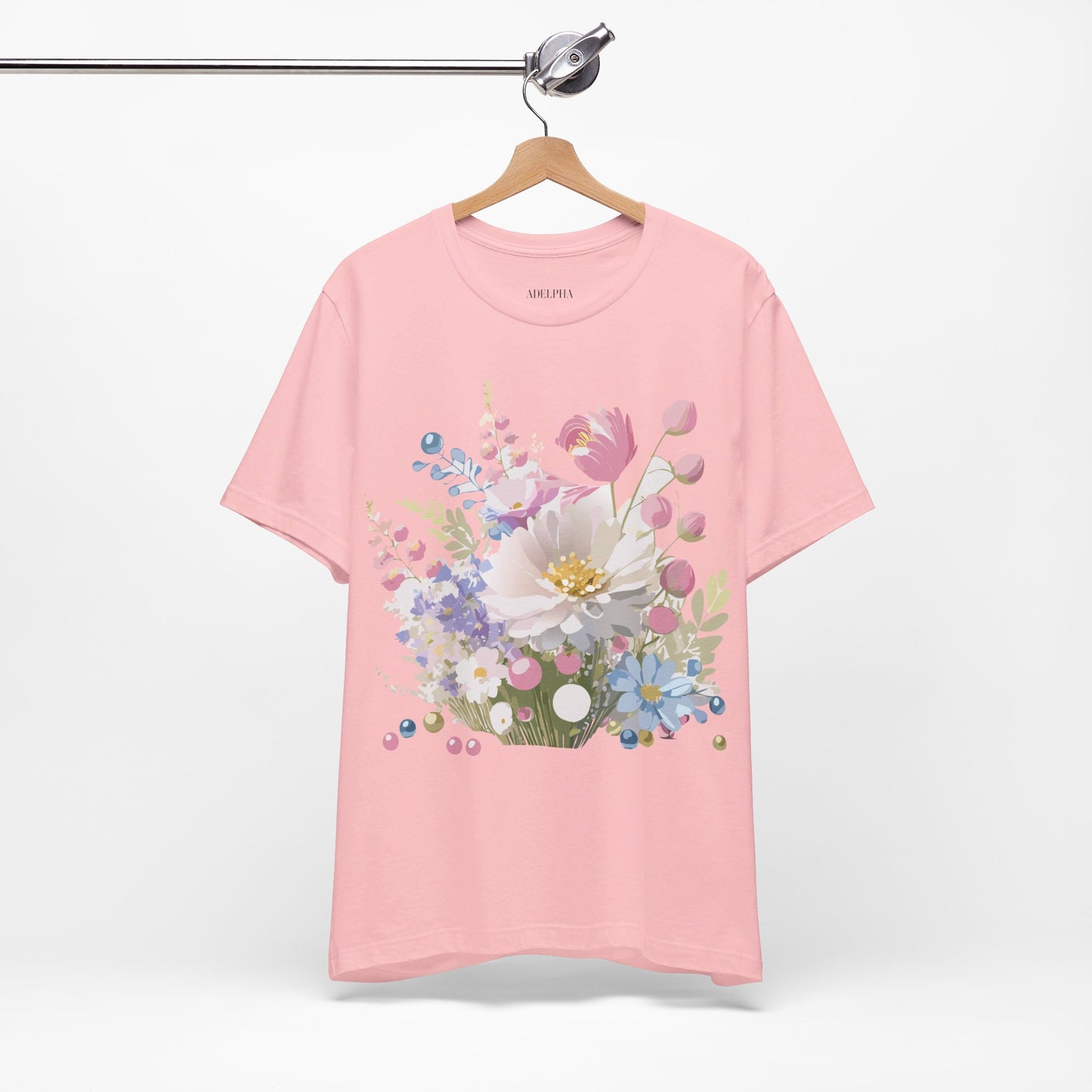 Natural Cotton Tee Shirt with Flowers