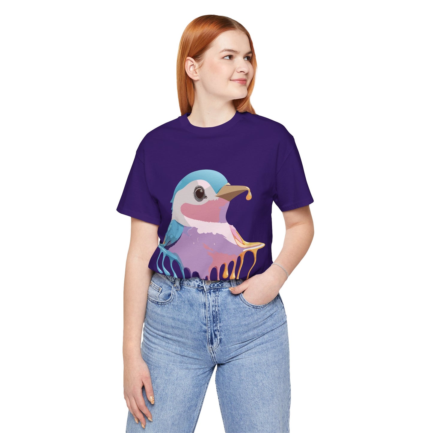 Natural Cotton Tee Shirt with Bird