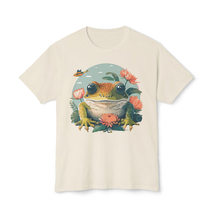 Vintage Frog Art T Shirt With Floral Full Color Print Unisex Tee