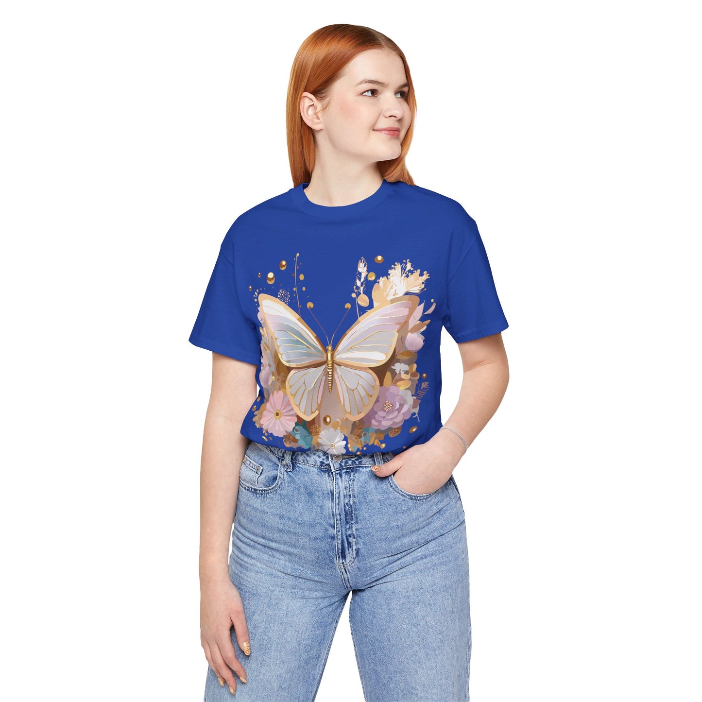 Natural Cotton Tee Shirt with Butterfly