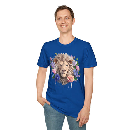 Unisex Floral Lion Tee Shirt Softstyle Gildan 64000 100 Percent Cotton