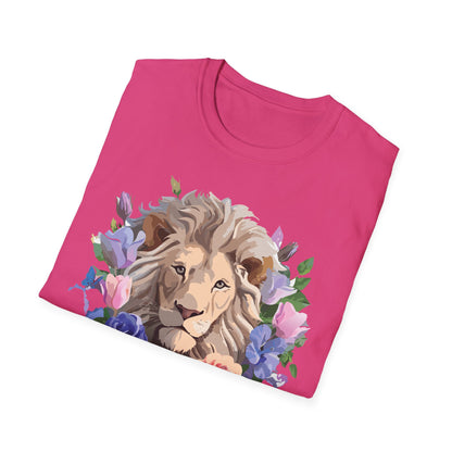 Unisex Floral Lion Tee Shirt Softstyle Gildan 64000 100 Percent Cotton