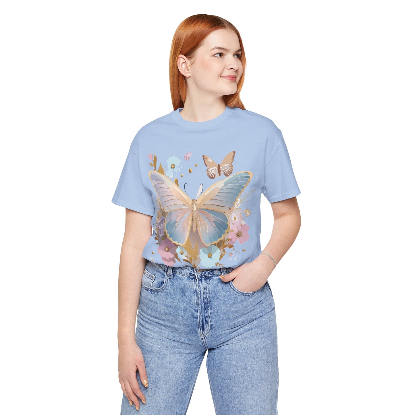 Natural Cotton Tee Shirt with Butterfly