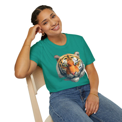 Tiger Print T Shirt Unisex Animal Tee 100 Percent Cotton Softstyle Gildan 64000
