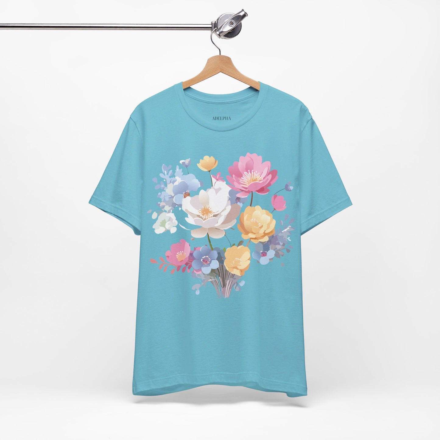 Natural Cotton Tee Shirt with Flowers