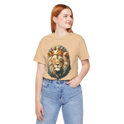 Lion with Crown Tee Unisex Cotton T-Shirt Regal King Lion Illustration, Wildlife Graphic Shirt - 1