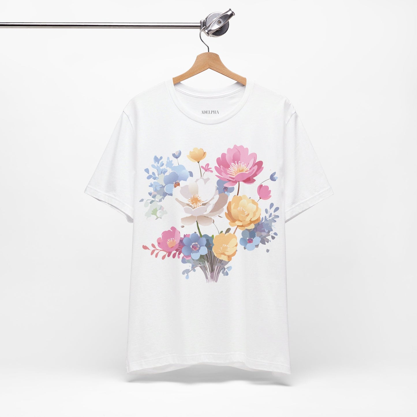 Natural Cotton Tee Shirt with Flowers